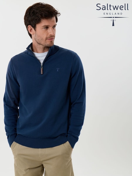 Azul - Regular Saltwell Cotton Funnel Neck Quarter Zip Jumper
