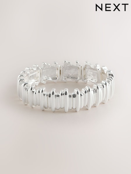 Silver Tone - Ridged Stretch Bracelet