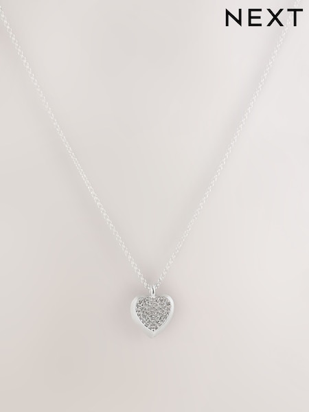 Silver Tone - Sparkle Heart Necklace