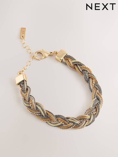 Gold Tone - Braided Beaded Bracelet