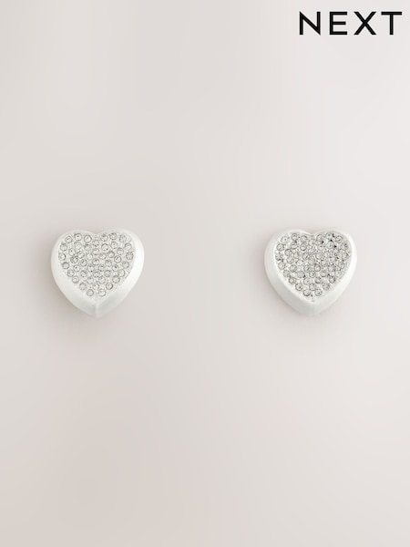 Silver Tone - Sparkle Heart Earrings