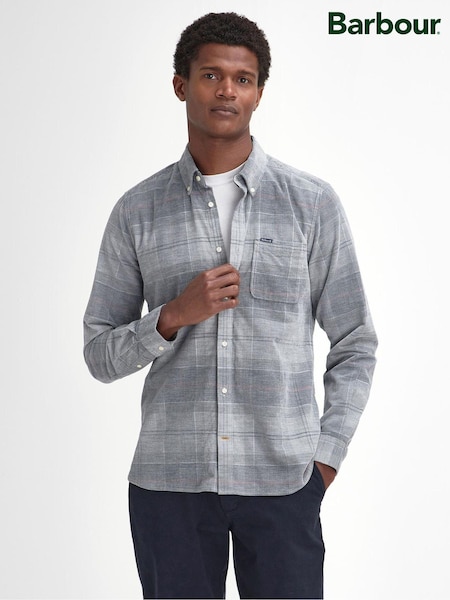 Barbour® Grey Blair Tartan Check Micro 100% Cotton Cord Shirt (601742) | 314 QAR