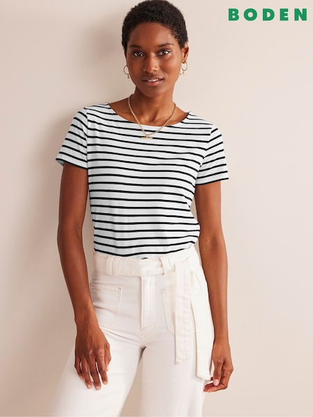 Boden Black Ava Short Sleeve Breton 100% Cotton T-Shirt (601930) | AED73