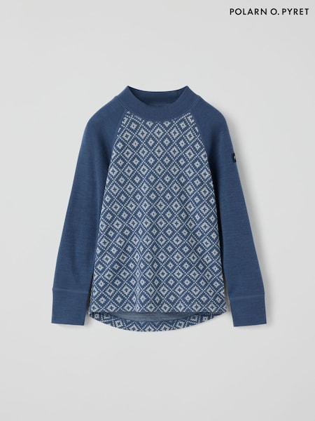 Blue - Polarn O. Pyret Long Sleeve Merino Jacquard Top