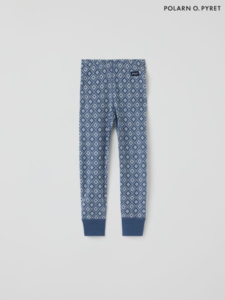Blue - Polarn O. Pyret Long Johns Merino Jacquard Thermal