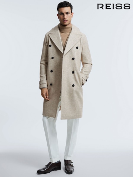 Reiss Oatmeal Melange Hardwick Italian Wool Blend Double Breasted Coat (602096) | €1,012