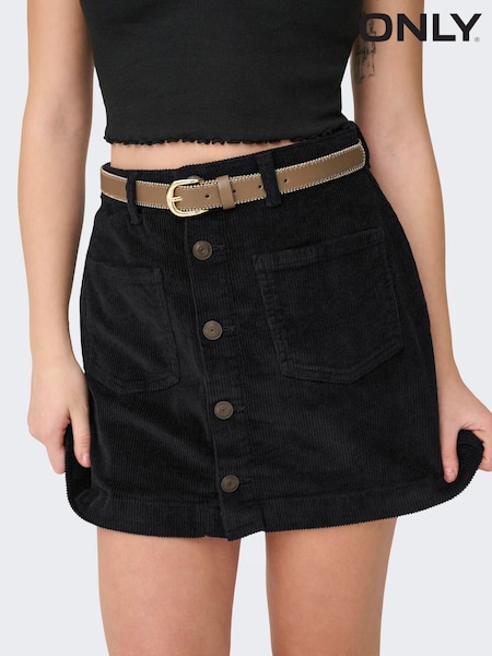 Black - Only Corudroy Button Through Short Skirt