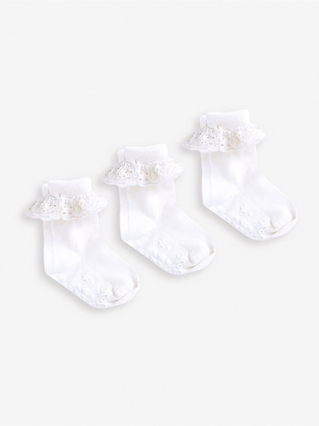 JoJo Maman Bébé White 3-Pack Frilly Socks (602288) | €15