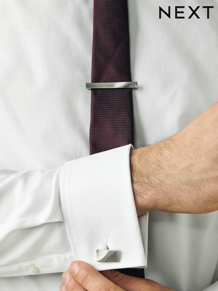 Silver Tone Diamante Cufflink And Tie Clip Set (602538) | €7.50