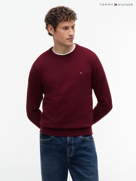Burgundy Red - Regular Tommy Hilfiger Crew Neck Jumper With Cashmere