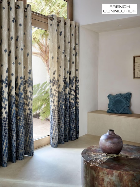 French Connection Blue Eyelet Westbury Cotton Fully Lined Curtains (602947) | €136 - €341