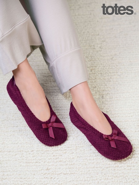 Red - Totes Popcorn Terry Ballet Slippers With Cushioned Comfort