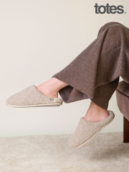 Natural - Totes Borg Swept Back Mule Slippers