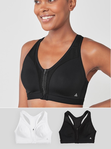 Black/White Next Active Sports High Impact Zip Front Bras 2 Pack (603404) | €10