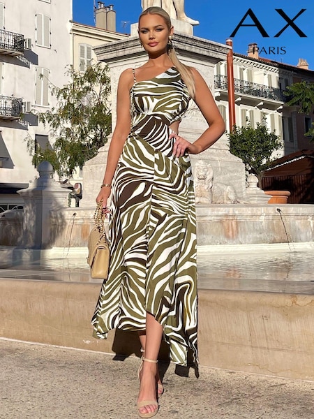 AX Paris Green Print Asymmetric Cut Out Midi Dress (603423) | € 34