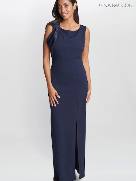 Gina Bacconi Merle Bow Shoulder Maxi Black Dress (603516) | €147