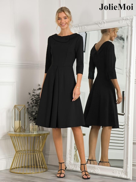 Jolie Moi Black 3/4 Sleeve Sloane Midi Dress (603548) | 210 QAR