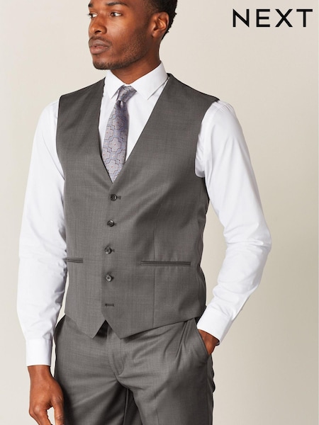 Gris - Gilet de costume slim/coupe slim en micro-À motifs riche en laine (603551) | € 20