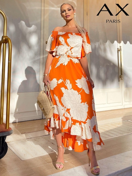 AX Paris Orange Blood Printed Bardot Style Midi Dress (603563) | €33