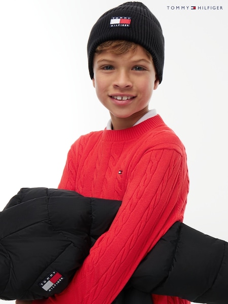 Black - Tommy Hilfiger Heritage Flag Logo Rib-knit Beanie