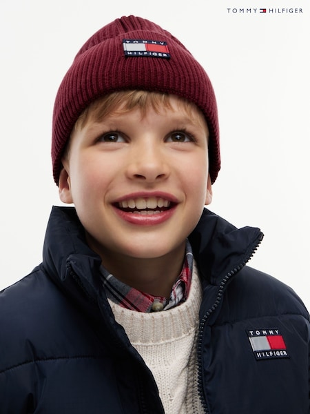 Червоний - Tommy Hilfiger Heritage Flag Logo Rib-knit Beanie
