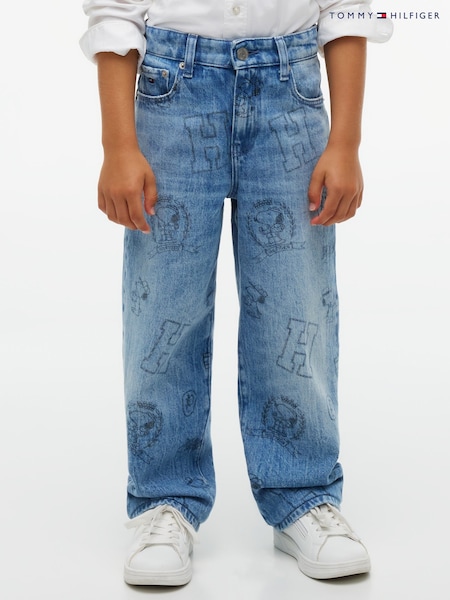 Mėlyna - Tommy Hilfiger Peanuts® Graphic išblukinti laisvi džinsai