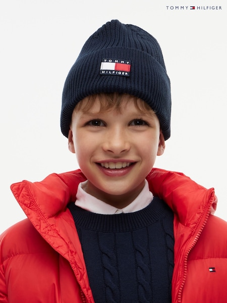 Blue - Tommy Hilfiger Heritage Flag Logo Rib-knit Beanie