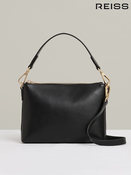 Reiss Black Brompton Leather Double Strap Pouch Bag (604123) | ₪1,006