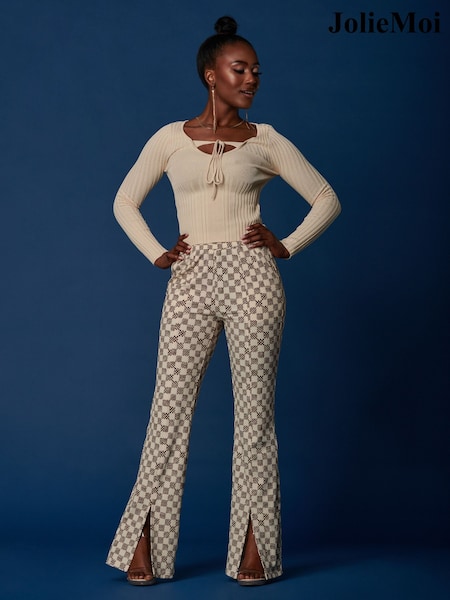 Jolie Moi Split Hem Flared Trousers (604149) | 214 LEI