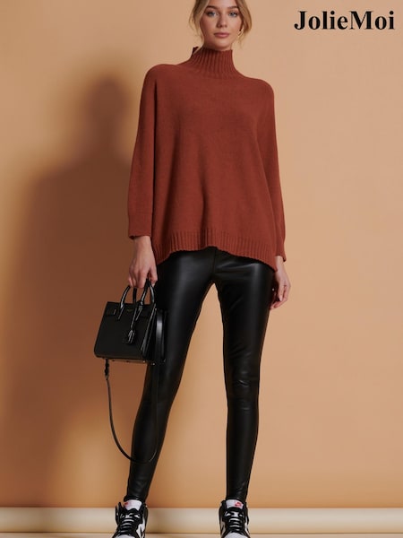 Jolie Moi Brown Loose Fit High Neck Jumper (604170) | €34