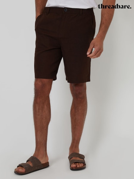Šokolādes brūns - Regular Threadbare Linen Blend Shorts
