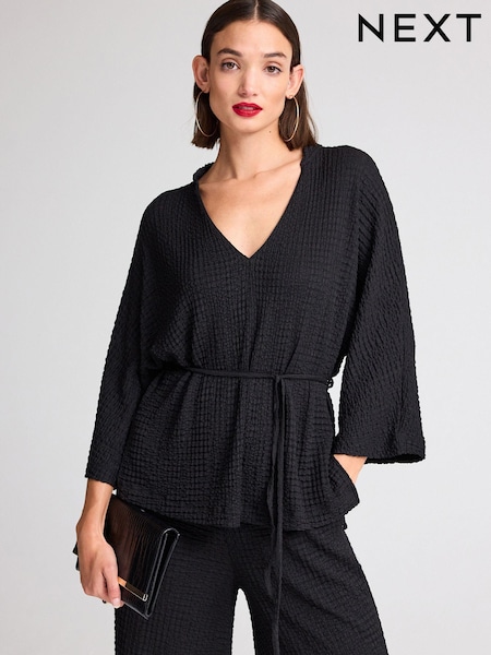 Black Long Sleeve Textured Tunic (604458) | €7