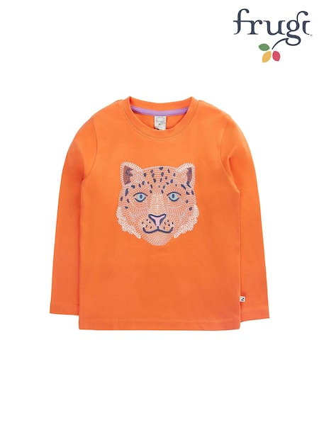 כתום - Frugi חולצה רקומה, דגם Adventure