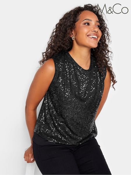 M&Co Black Sequin Tie Back Top (605088) | €17