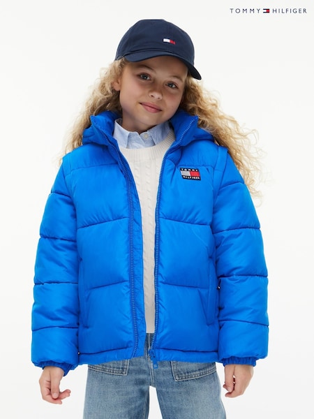 Blue - Tommy Hilfiger Heritage Back Logo Ripstop Puffer Jacket With Removable Sleeves
