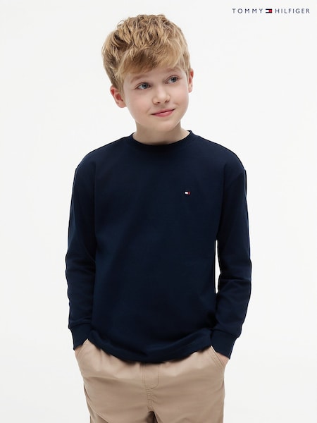 Синий - Tommy Hilfiger Essential Flag Embroidery Long Sleeve T-shirt