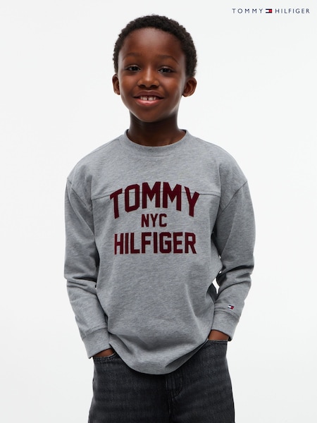 Grey - Tommy Hilfiger Logo Long Sleeve T-shirt