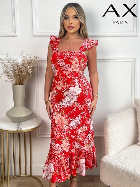 AX Paris Red Floral Printed Frill Strap Midi Dress (605524) | €31