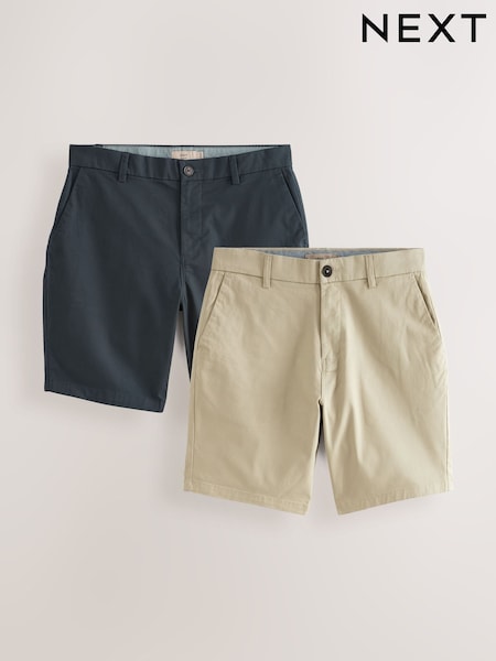 Navy/Stone Slim Fit Stretch Chino Shorts 2 Pack (605527) | AED166