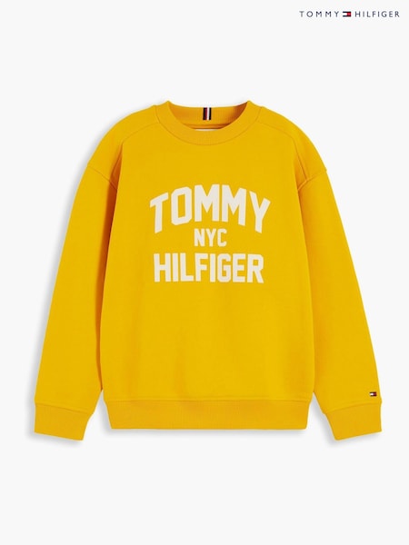Yellow - Tommy Hilfiger Logo Sueded Crew Neck Sweatshirt