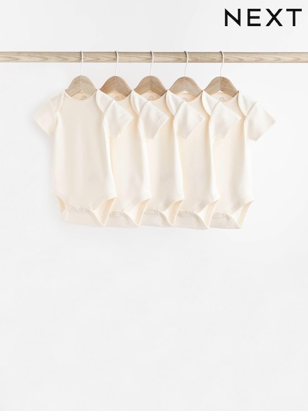 Cream Essential Baby Short Sleeve Bodysuits 5 Pack (605580) | AED41 - AED51