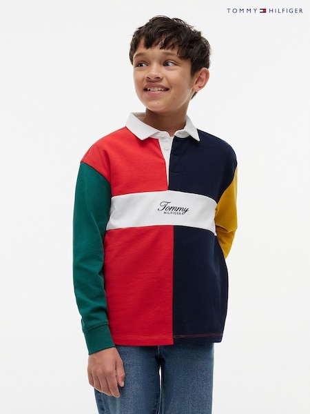 Red - Tommy Hilfiger Rugby Stripe Long Sleeve Polo Shirt