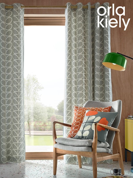 Orla Kiely Silver Linear Stem Geo Eyelet Curtains (605686) | €35 - €79