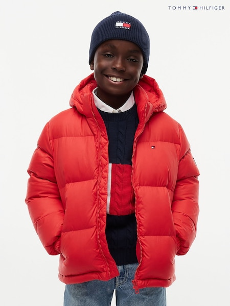 Red - Tommy Hilfiger Essential Down Hooded Jacket