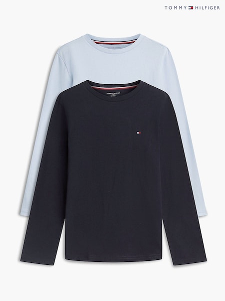 Blue - Tommy Hilfiger Signature Jersey Long Sleeve Lounge T-shirts 2-pack