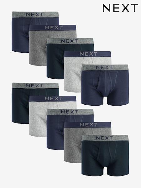 Grey/Navy 10 pack A-Front Pure 100% Cotton Boxers (605837) | AED201