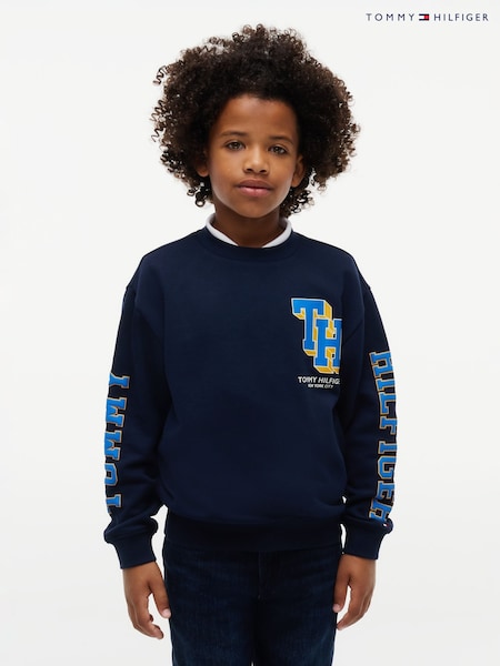 Көк - Tommy Hilfiger Varsity логотипті жемпір
