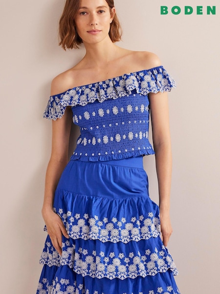 Boden Blue Off Shoulder Broderie Top (606035) | €39