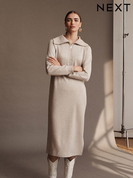 Neutral Soft Touch Cosy Zip Detail Jumper Dress (606042) | €12.50