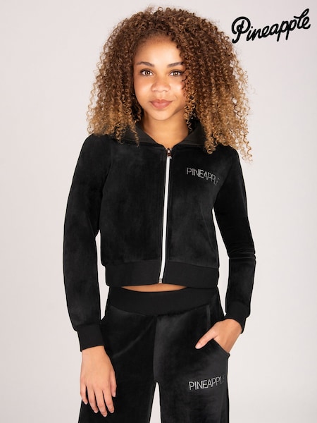 Negro - Pineapple Sudadera con capucha de terciopelo con cremallera